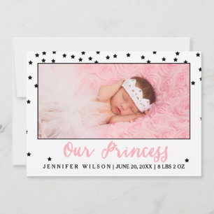 Princess Girl Baby Birth Announcement Photo Card Meddelande
