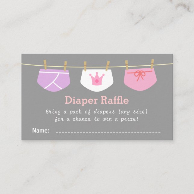Princess Girl Baby Shower, Diaper Raffle Biljett Tilläggskort (Framsida)