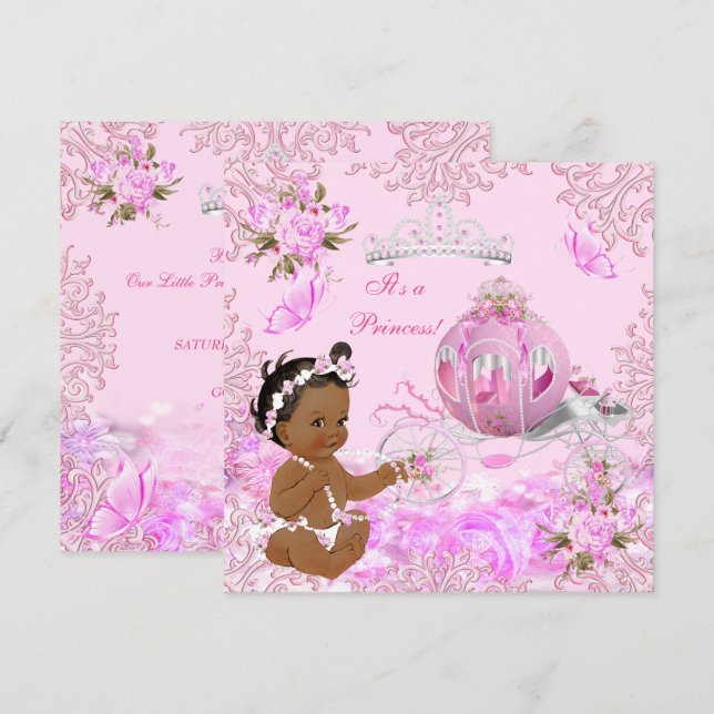 Princess Girl Baby Shower Rosa Carriage Ethnic Inbjudningar (Fram/baksida)