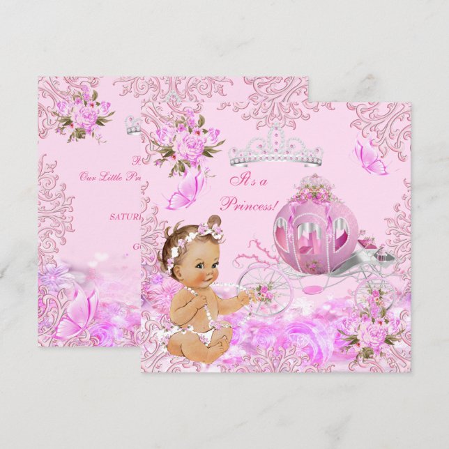 Princess Girl Baby Shower Rosa Carriage Inbjudningar (Fram/baksida)