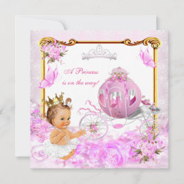 Princess Girl Baby Shower Rosa Guld Carriage Tiara Inbjudningar