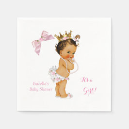 Princess Girl Baby Shower Rosa Guld Krona Brunette Pappersservett