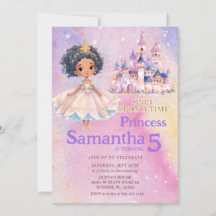 Princess Girl Castle African American Birthday Inbjudningar