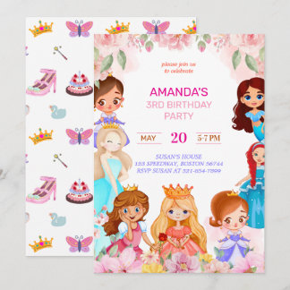 Princess Girl Födelsedagsfest 3:e Årets inbjudan