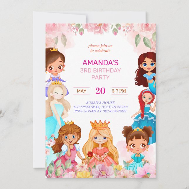 Princess Girl Födelsedagsfest 3:e Årets inbjudan (Framsida)