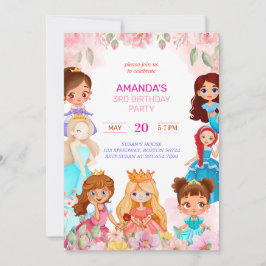Princess Girl Födelsedagsfest 3:e Årets inbjudan