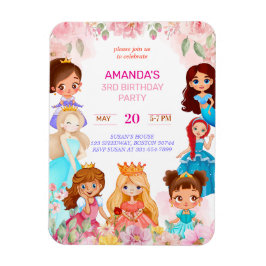 Princess Girl Födelsedagsfest 3:e Årets inbjudan Magnet