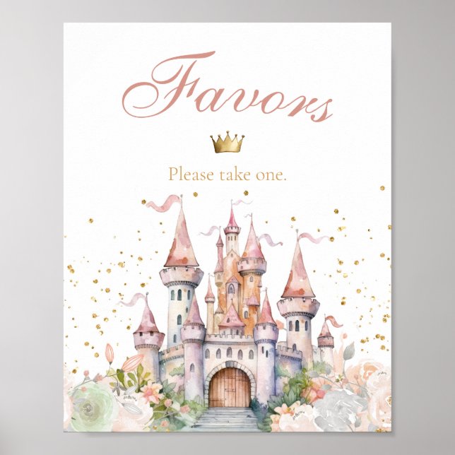 Princess Girl  Guld Royal Castle Favors Sign Poster (Framsidan)