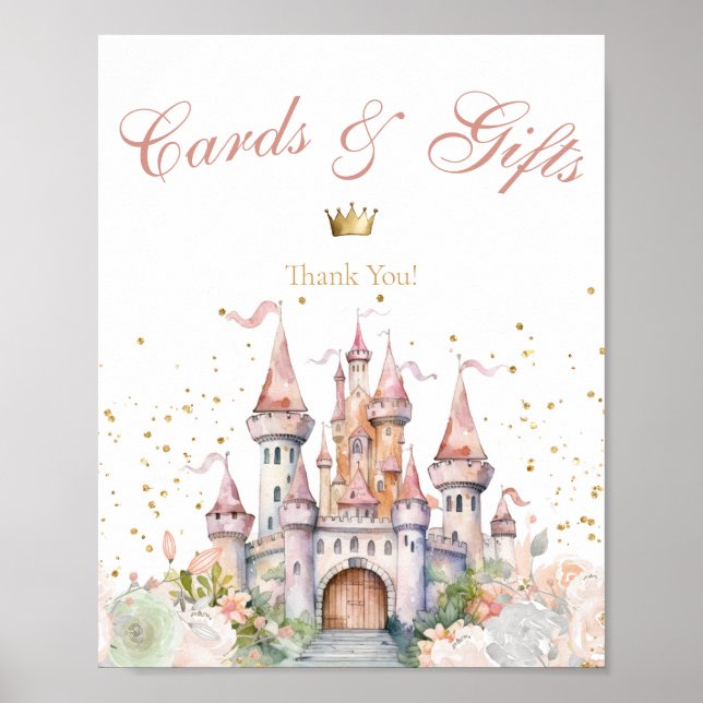 Princess Girl  Guld Royal Castle Gifts Sign Poster (Framsidan)