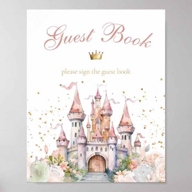 Princess Girl Guld Royal Castle Guest Bok Visning  Poster (Framsidan)
