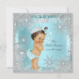 Princess Girl Shower Teal Blue Heart Brunette Inbjudningar