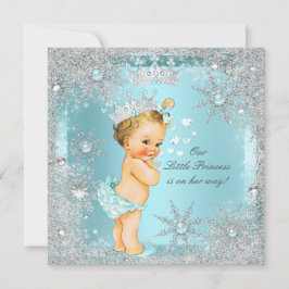 Princess Girl Shower Teal Blue Hearts Blonde Inbjudningar
