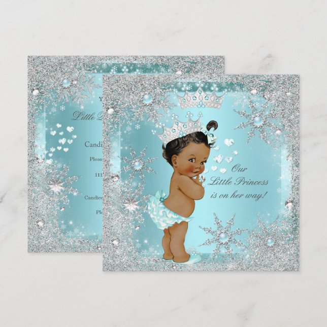 Princess Girl Shower Teal Blue Hearts Ethnic nic Inbjudningar (Fram/baksida)