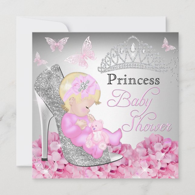 Princess Glitter Shoe Rosa Baby Shower Inbjudan (Framsida)