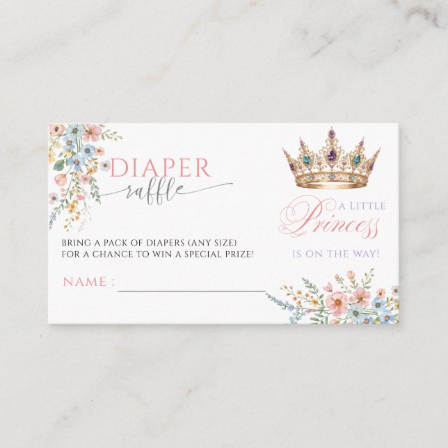 Princess Gold Crown Baby Shower Diaper Raffle Tilläggskort (Framsida)