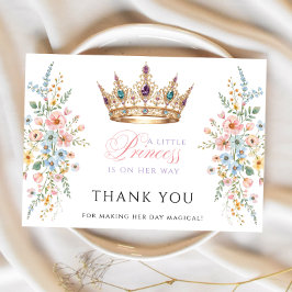Princess Gold Crown Floral Baby Shower Thank you Tack Kort