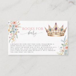 Princess Gold Crown Floral Books for Baby Shower Tilläggskort