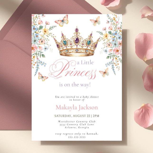 Princess Gold Crown Floral Butterfly Baby Shower Inbjudningar (Skapare uppladdad)