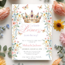 Princess Gold Crown Floral Butterfly Baby Shower Inbjudningar