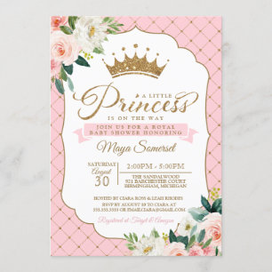 Princess Guld Blänka Kröna & blom- baby shower Inbjudningar
