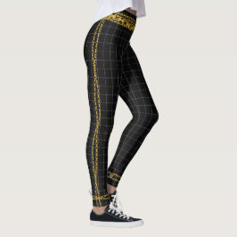 Princess Guld chain Black White Grid Play Tartan Leggings