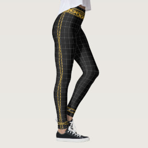 Princess Guld chain Black White Grid Play Tartan Leggings