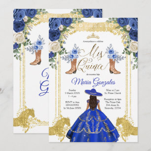Princess Guld Navy Boots Charra 15th Anos 2 Inbjudningar