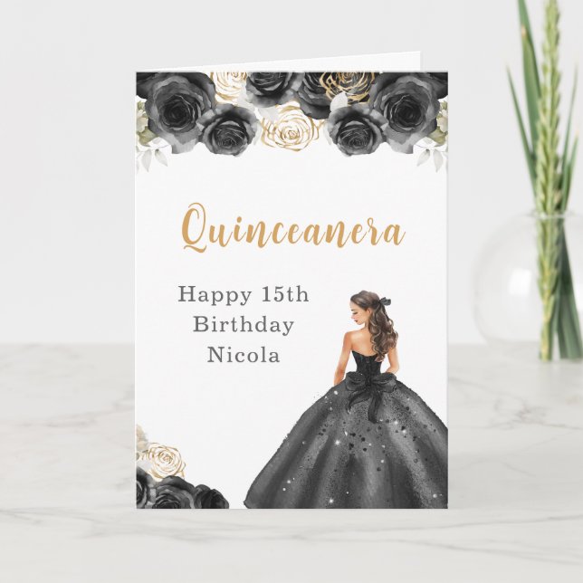 Princess i Black Dress Sweet Quinceanera Kort (Framsida)