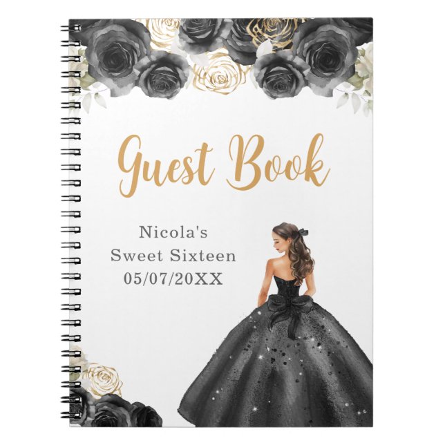 Princess i Black Dress Sweet sixteen Guest Bok Anteckningsbok (Framsidan)