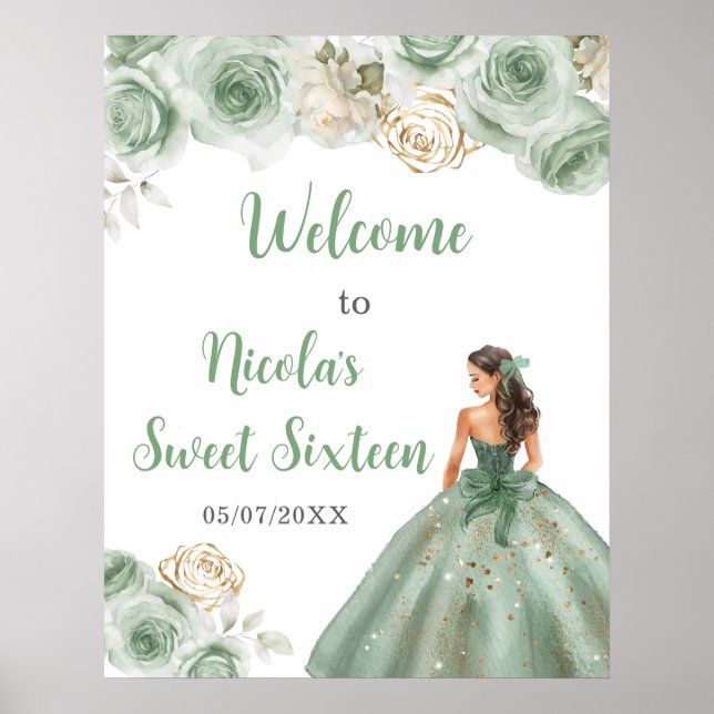 Princess i en Grönt Dress Sweet sixteen Welcome Poster (Framsidan)