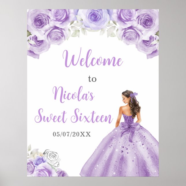 Princess i en Lila Dress Sweet sixteen Welcome Poster (Framsidan)