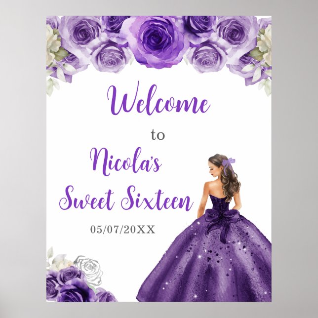 Princess i en Lila Dress Sweet sixteen Welcome Poster (Framsidan)
