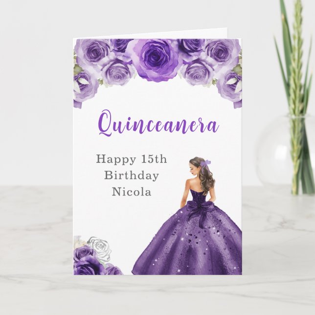 Princess i Lila Dress Birthday Quinceanera Kort (Framsida)