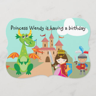 Princess i Rosa Dragon och Knight Birthday Inbjuda Inbjudningar