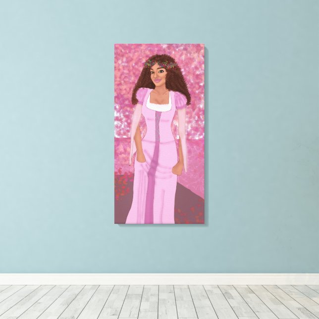 Princess i Rosa Forest | Fairytale | viskartad Canvastryck (Insitu (trägolv))