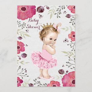 Princess i Tutu Watercolor Poppies Baby Shower Inbjudningar