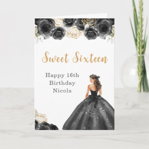 Princess in Black Dress Sweet sixteen Birthday Kort