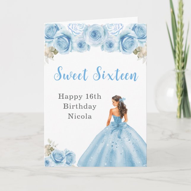Princess in Blue Dress Sweet sixteen Birthday Kort (Framsida)