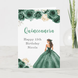 Princess in Mörk grönt Dress Birthday Quinceanera Kort