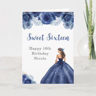 Princess in Navy Blue Dress Sweet sixteen Birthday Kort