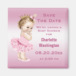 Princess in Tutu Baby Shower Save the Date Rosa Magnet
