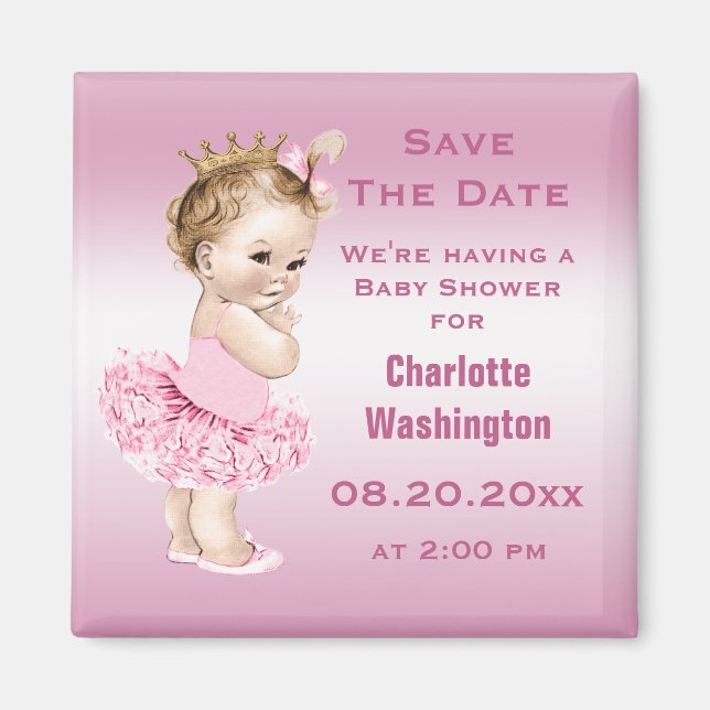 Princess in Tutu Baby Shower Save the Date Rosa Magnet (Framsidan)