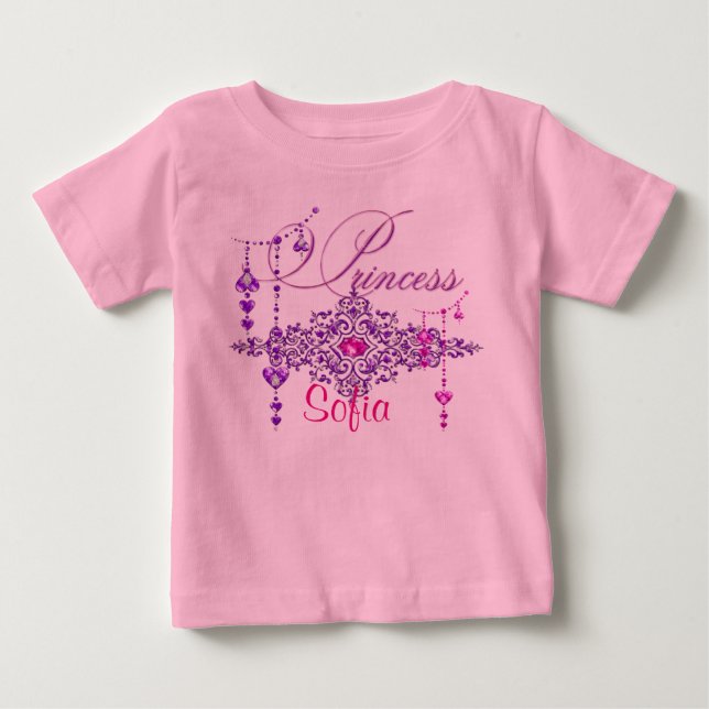 Princess Jewels Anpassningsbar Rosa Småbarn Ruffle T-shirt (Framsida)