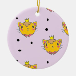Princess kattunge på lila julgransprydnad keramik