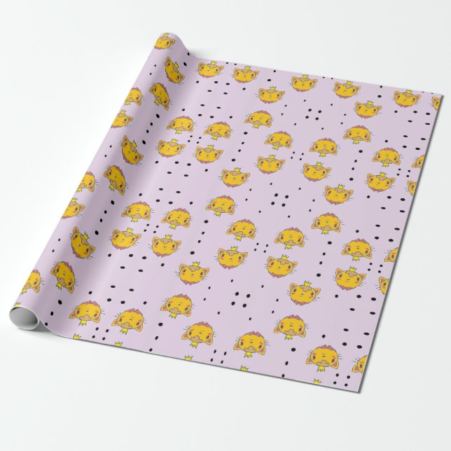Princess kattunge på lila presentpapper (Utrullad)