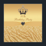 Princess Kröna & 70th födelsedag för Inbjudningar<br><div class="desc">Kvinna skrivev den glamorösa guld- personalizable sjuttionde/70th födelsedagsfest inbjudaneleganten och snyggtanpassningsbar ut sebra som djura randar blänker lookinbjudningar med en härlig utskrivaven princess-/Princekrona med diamanter och svärtar juvlar och en gullig utskrivaven flickaktigt hjärtajuvel och söten utskrivavet band på en guld- glamourlutningbakgrund. Dessa stilfulla sofistikerade trendiga inbjudan dekoreras båda sidor. Trendig...</div>