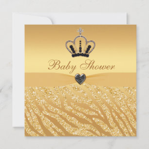 Princess Kröna & baby shower för sebraglittertryck Inbjudningar