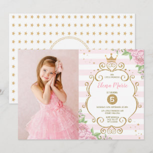 Princess Krona Birthday Rosa Guld Blommigt Party Inbjudningar