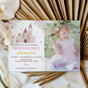 Princess Krona First Birthday bjudande Rosa Guld Inbjudningar