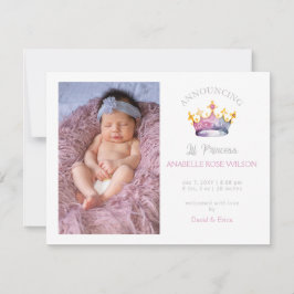 Princess Krona Girl Rosa Photo Birth Announcement Meddelande
